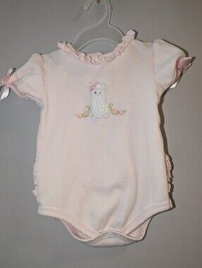 🐇 Bearington Baby Pink Ruffled Onesie with  Embroidered Bunny & Bow Trim 6-12